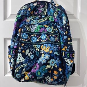 Vera Bradley Navy Quilted Floral Backpack with Blue, Purple & Yellow Accents